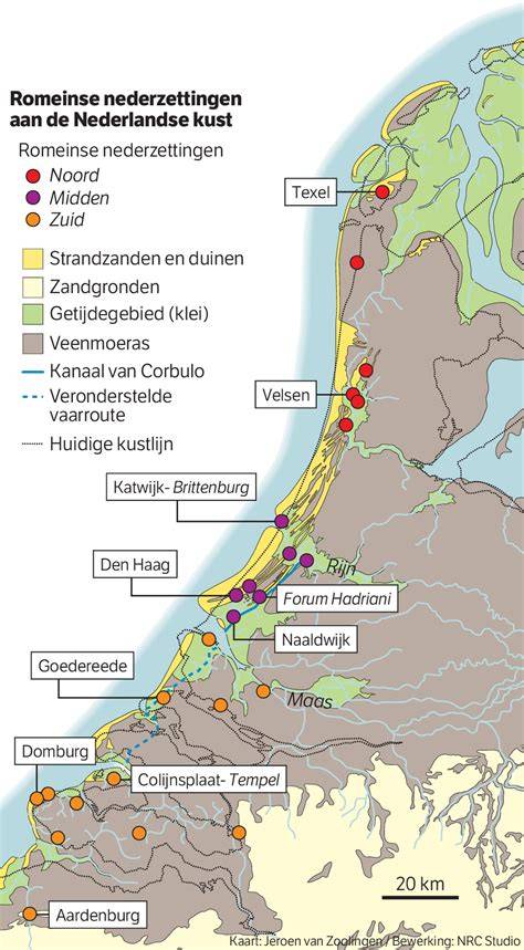 Kaart met getijdenpunten langs Nederlandse kust