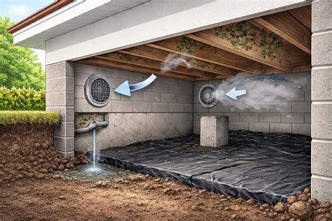 Infographic: Ventilatie en bodemfolie in de kruipruimte - ontwerpprincipes en vochtbeheersing
