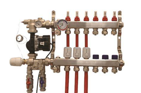 Diagram: structuur van Warmup S3 verdeler met stromingsarm, debietmeters en ontluchters