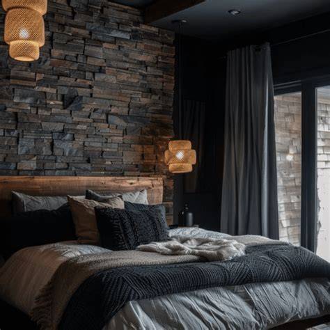 Inspirerende slaapkamer met donkere hemelbehang