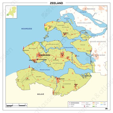 Kaart van Zeeland met Kruiningen en omliggende gemeenten