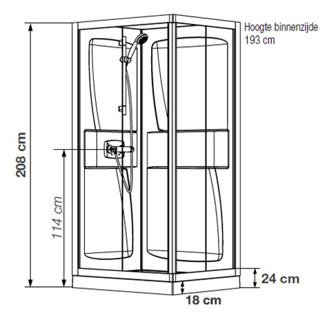Schematische weergave van een 90x90 douchecabine met schuifdeur, met nadruk op de ruimtebesparende werking.