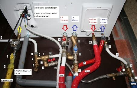 Detailfoto van OpenTherm aansluitingen op een cv-ketel