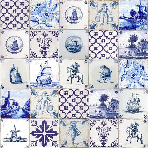 Assortiment Oud Hollandse tegels verschillende kleuren en formaten
