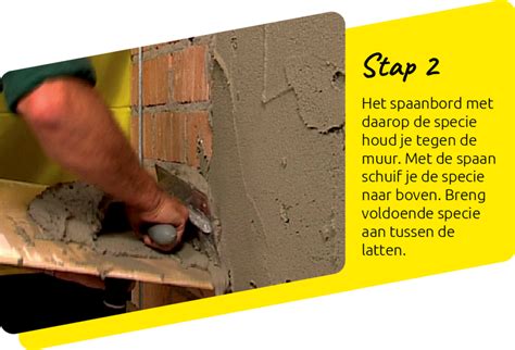 Illustratie van het aanbrengen van stucmortel met een spaan