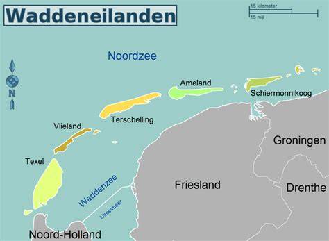 Waddenzee overzichtskaart met eilanden en getijdegeulen