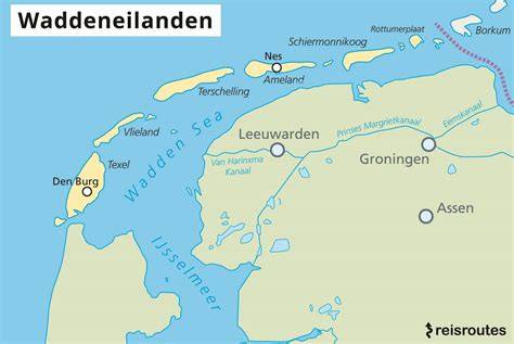 Overzichtskaart van de Nederlandse Waddeneilanden