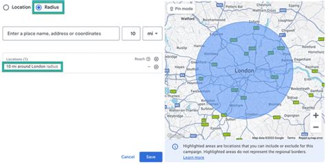 Kaart: Locatie- en radius-targeting in Google Ads