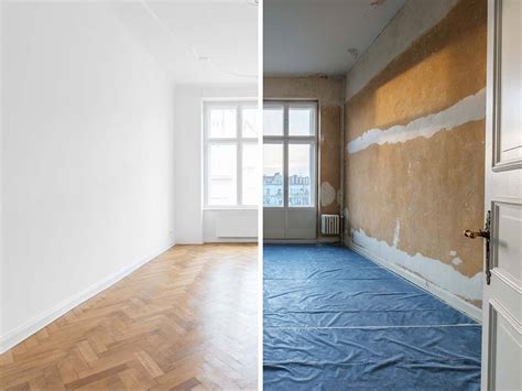 Voor-en-na foto van gestucte muren