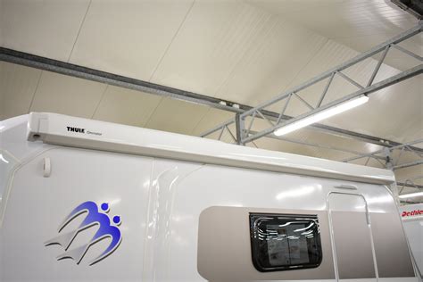 schematische weergave van een luifel die aan een camperbus is bevestigd