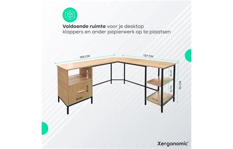 Schema van hoekbureau met wanddragers, poten en blad