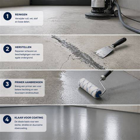 Infographic: Stappenplan voor het aanbrengen van EP Vloercoating HQ in een 2CV