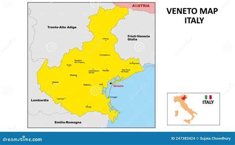 Kaart van Veneto en Lombardije met focus op designcentra
