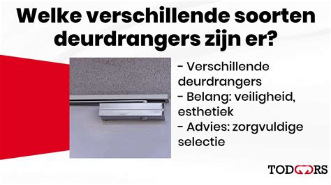 Illustratie van verschillende soorten deurdrangers voor binnendeuren met pijlen die de werking aanduiden.