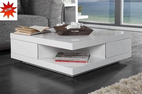 Afbeelding van square MDF hoogglans wit vierkante salontafel met twee lades