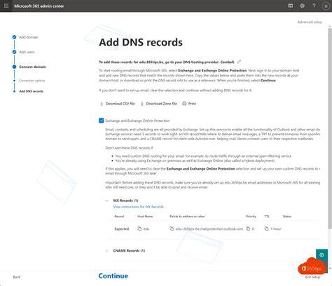 Een overzicht van DNS-records die nodig zijn voor Microsoft 365 (TXT, MX, CNAME, SRV) en hoe je deze toevoegt in de DNS-tabel van je provider