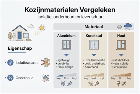 Infographic over kunststof versus aluminium kozijnen en onderhoud