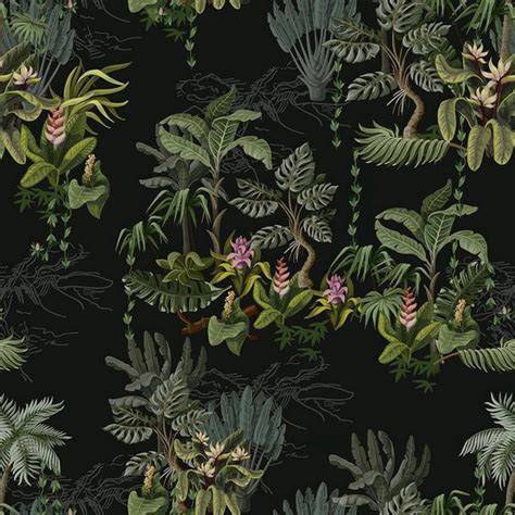 Botanisch behang met bladeren en planten