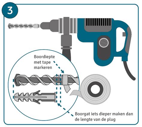 Illustratie die het terugtrekken van een boor uit een gat toont om stof te verwijderen.