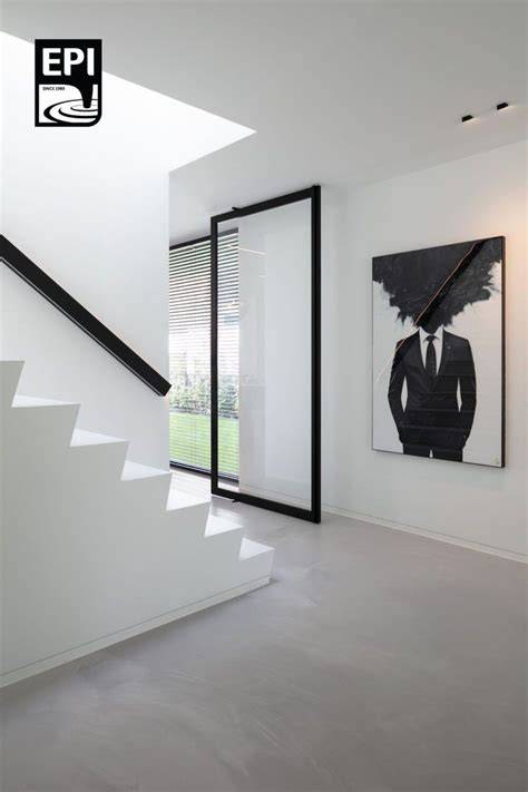 Illustratie van een naadloze gietvloer in een modern zwart-wit interieur