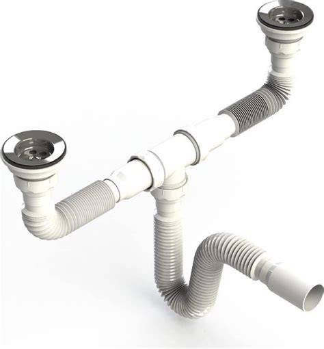Een diagram van een click-clack afvoer met onderdelen zoals plug, afdichting, schroefring en sifon