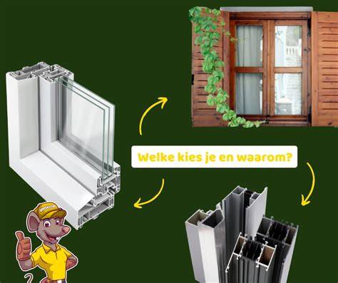 Infographic: Overzicht van kozijnmaterialen (hout, kunststof, aluminium) en hun eigenschappen