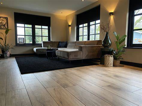 Keramische tegels 75x75 woonkamer - houtlook en betonlook voorbeelden