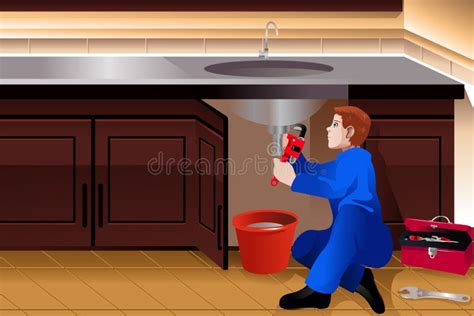 Illustratie van een loodgieter die een kraan repareert