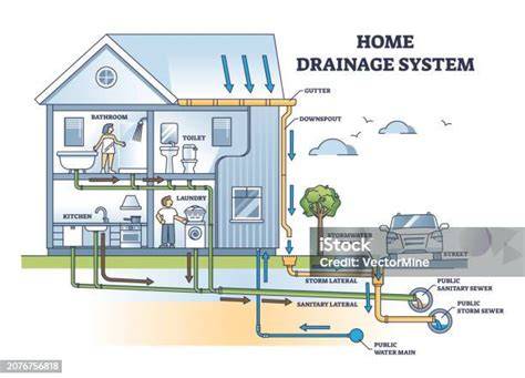 Diagram van drainage en ontluchting in huis