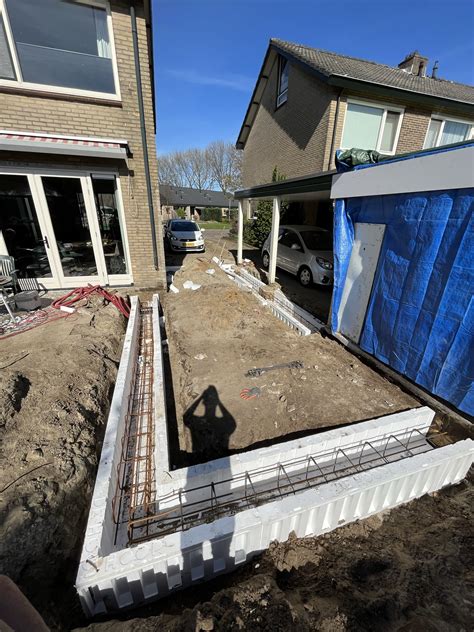 Diagram van fundering, wanden en dak van een HSB-garage