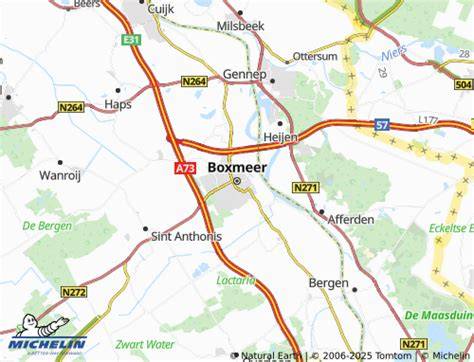 Illustratieve kaart van de regio Boxmeer en Mierlo met nabijgelegen wegen en bedrijfsgebieden