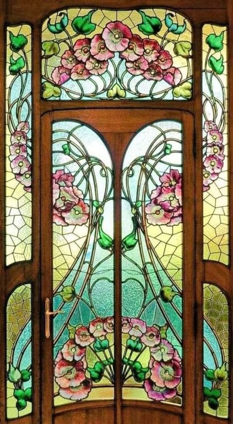 Infographic: Verschillende glasopties voor voordeuren (Art Nouveau) - glas-in-lood, facetglas, matglas, helder glas
