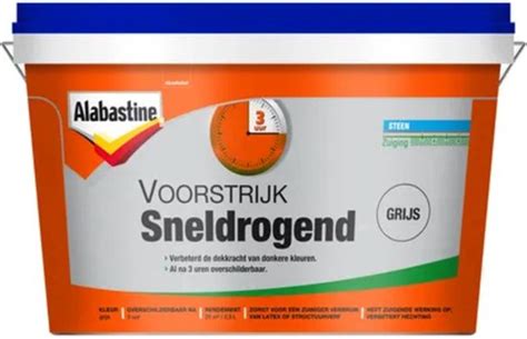 Infographic met de belangrijkste specificaties van Alabastine Voorstrijk Sneldrogend.