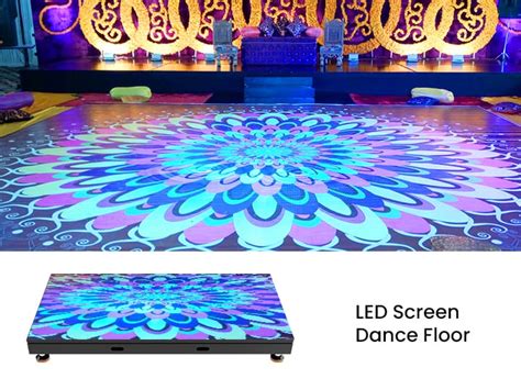 Close-up van een moderne LED dansvloer die dynamische patronen weergeeft