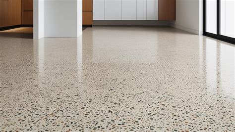 Illustratie van een moderne woonkamer met een glanzende terrazzo vloer