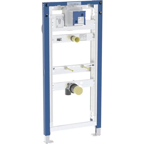 Collage van verschillende Geberit Duofix installatie-elementen: voor urinoir, wastafel, WC en douche.
