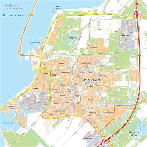 Kaart van Lelystad en omliggende wijken met parkeervoorzieningen