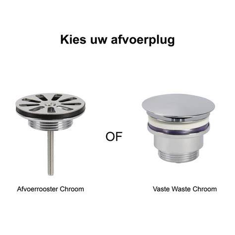 Infographic: overzicht afvoerpluggen en maten (32 mm, 40 mm) - klikmechanismen versus vaste waste