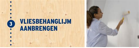 Illustratie van het aanbrengen van vliesbehang op een muur.