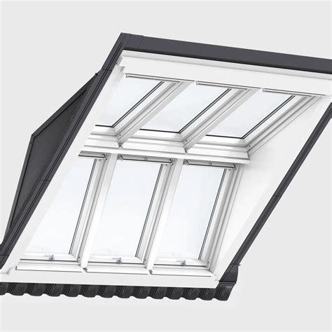 Illustratie van een Velux dakraam met pijlen die wijzen naar de scharnieren en afdichtingen.