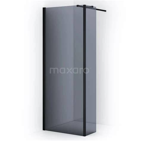 Inloopdouche met natuursteenlook en zwarte rookglas wand