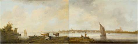 Foto: Gezicht op Dordrecht en Riviergezicht bij Dordrecht naast elkaar in Dordrechts Museum