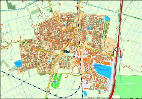 Kaart van Elst met route naar Tertzio en dorpskern
