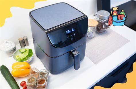 Illustratie van een stapsgewijze reinigingsvolgorde voor airfryer