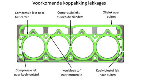 Gedetailleerde foto van een cilinderkop met een koppakking, ter illustratie van de locatie van het defect.
