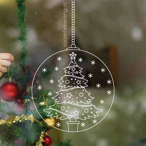 Raamtekening op glas: voorbeeldontwerp met kerstbomen en stippen