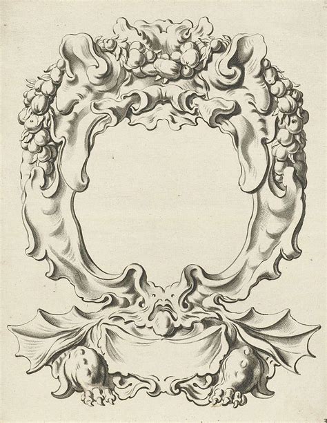Cartouche met kwabornament, onderaan een gevleugeld monster