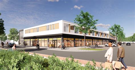 Artist impression van de nieuwe appartementen en het vernieuwde winkelcentrum Meerzicht