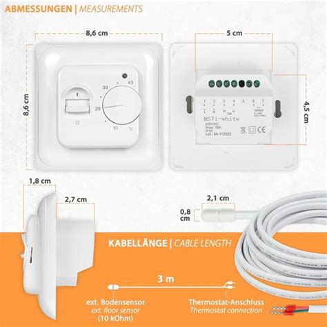 Illustratie van de aansluitkabel van de vloersensor die naar de thermostaat loopt.