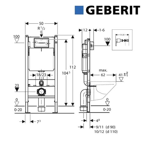 Schema van het Geberit UP320 Duofix inbouwreservoir met uitleg over het Dual Flush systeem.